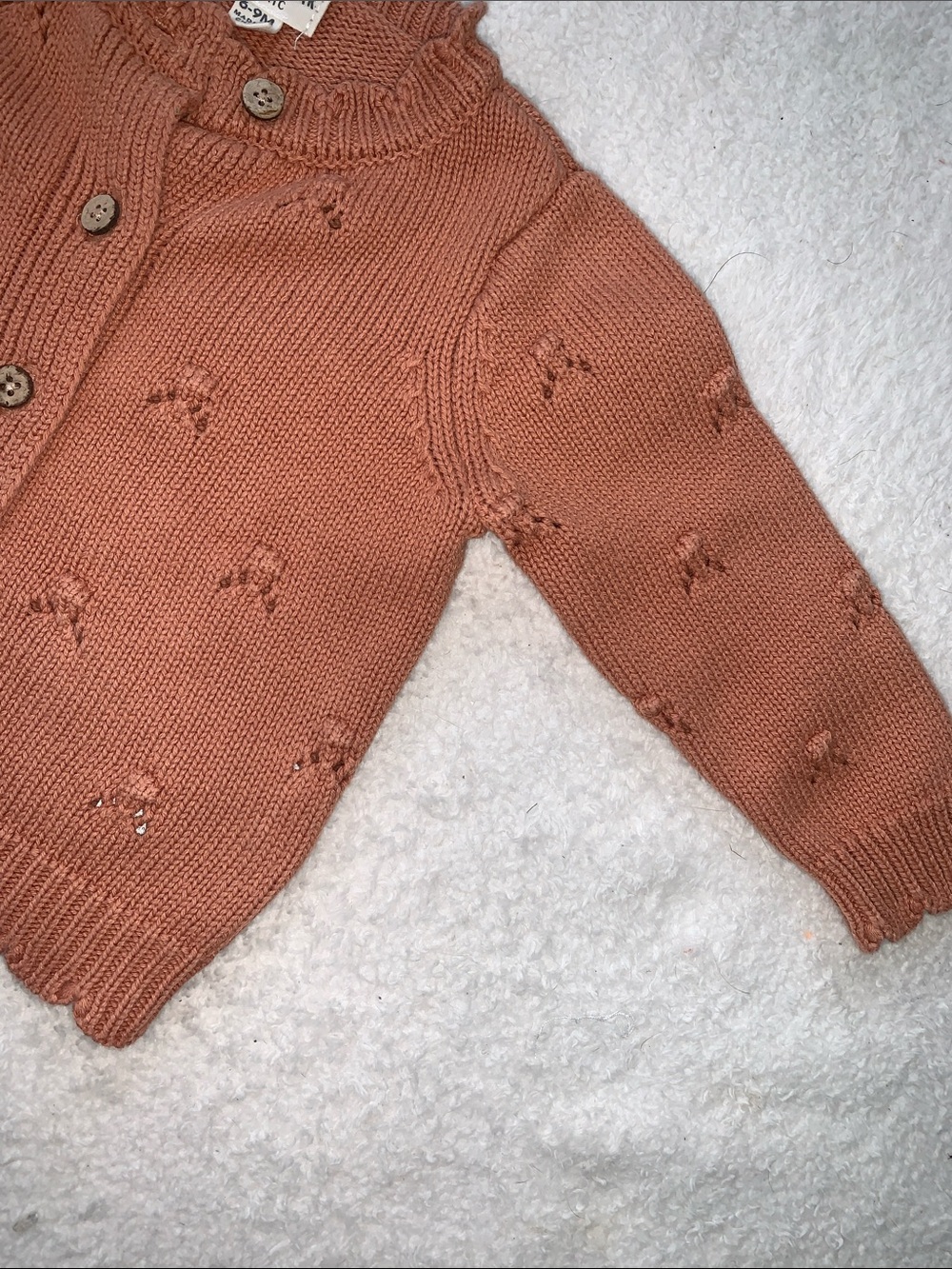 Rabbit + Bear Dusty Orange Cardigan Sweater 6-9M EUC Organic Cotton - Picture 3 of 8